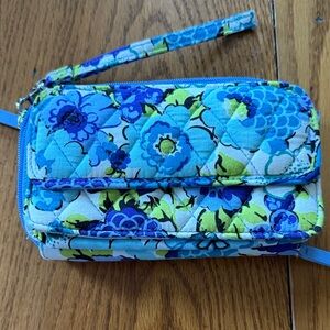 Vera Bradley Blue Floral Quilted Wristlet